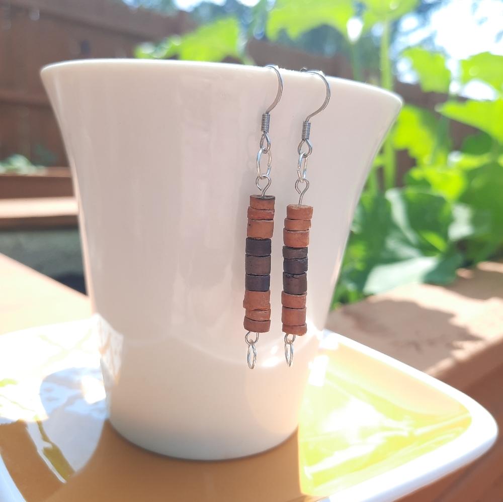 Tan & Brown Wood Bead Earrings